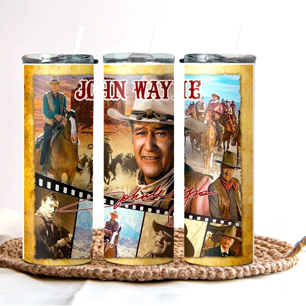 John Wayne inspired tumbler with lid and straw.  The duke.
